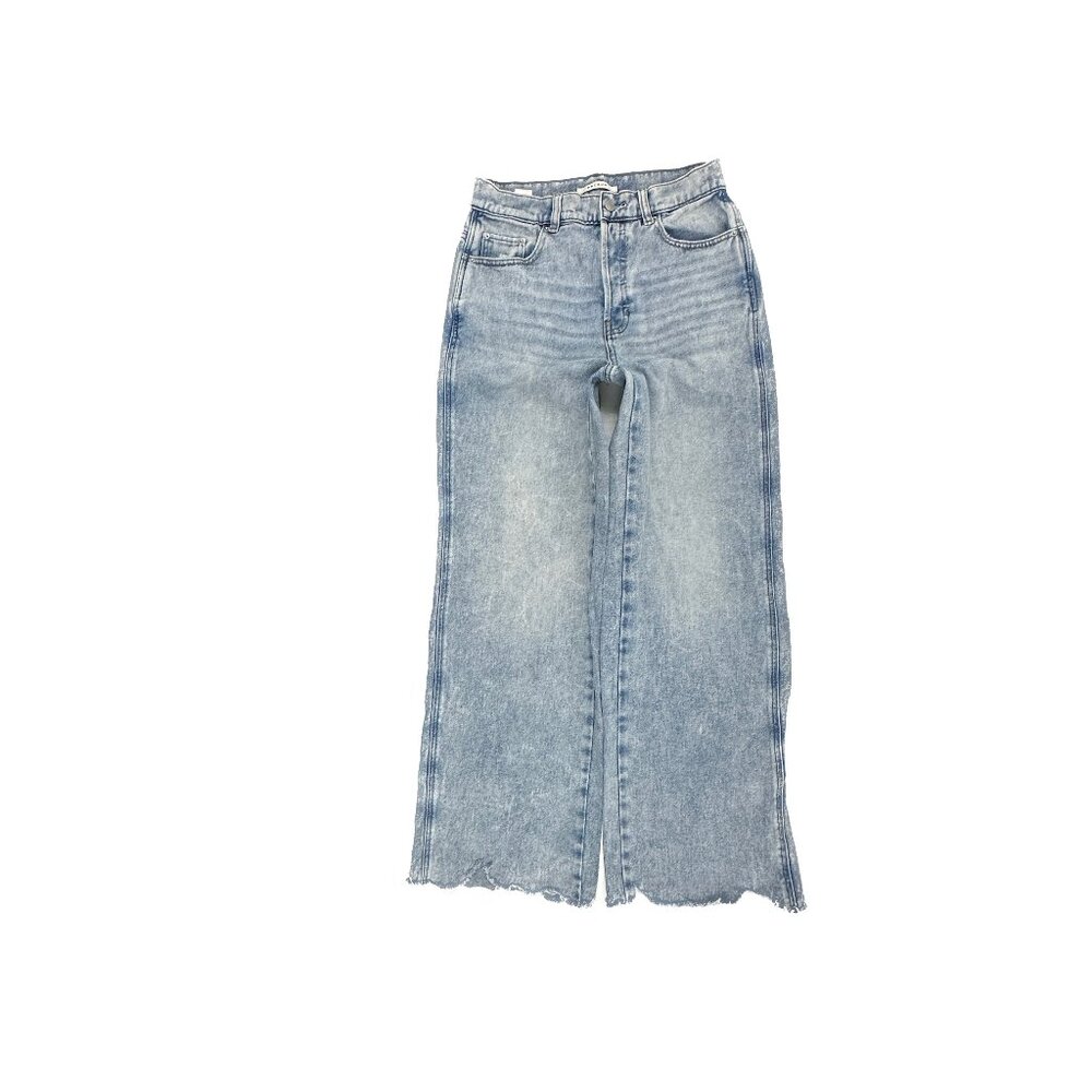 PacSun Baggy Button Fly Raw Hem Women's size 27 Medium Wash Blue Denim Jeans